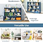 Giantex 8 Cube Bookcase, Freestanding 3-Tier Open Bookshelf, Modern Storage Display Cabinet, Wood Cube Storage Organizer for Living Room, Kid’s Room, Bright Blue