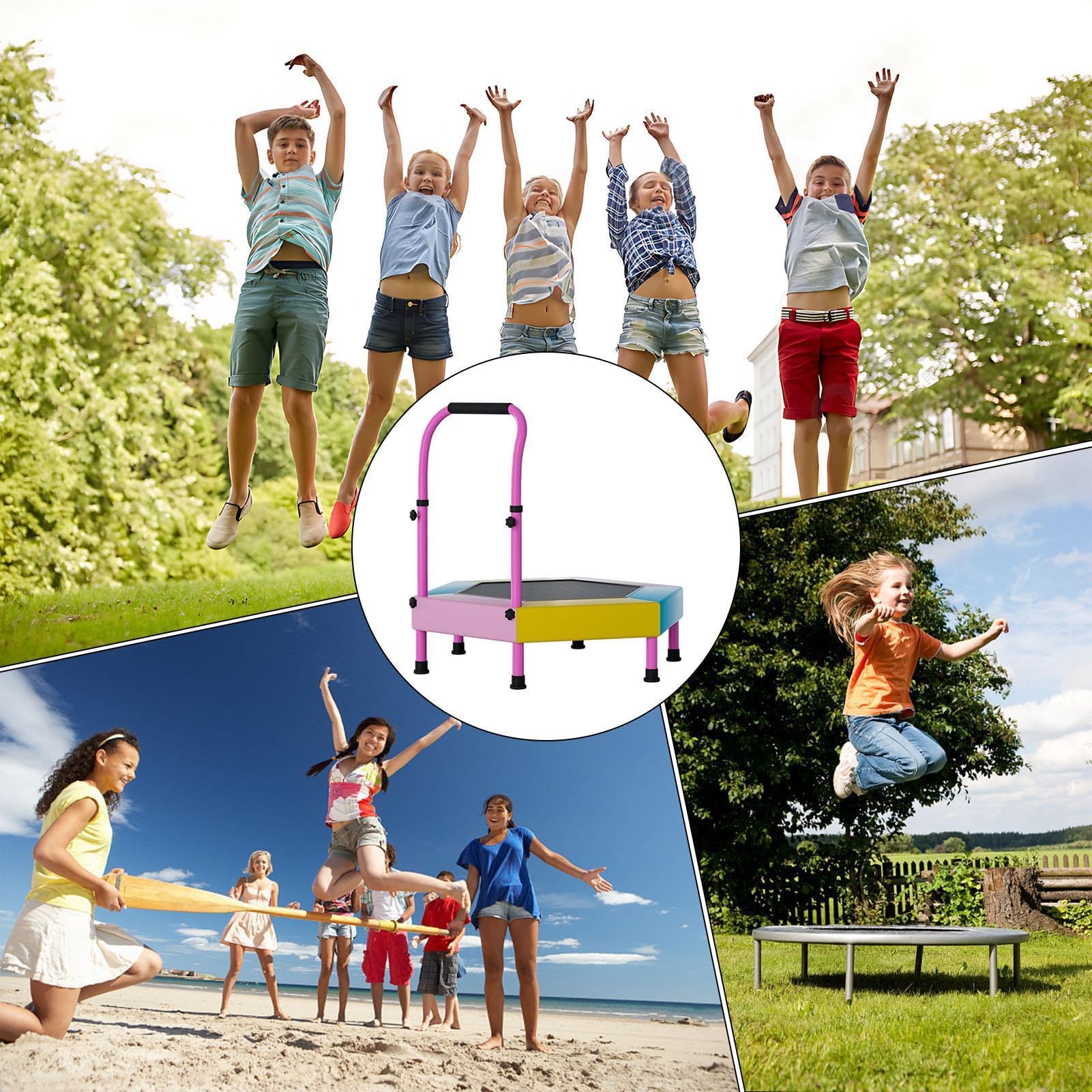 Mini trampolino per bambini, pieghevole da 90 cm, con manico regolabile, per giardino, cortile, prato, parco giochi, casa, palestra, asilo, aula