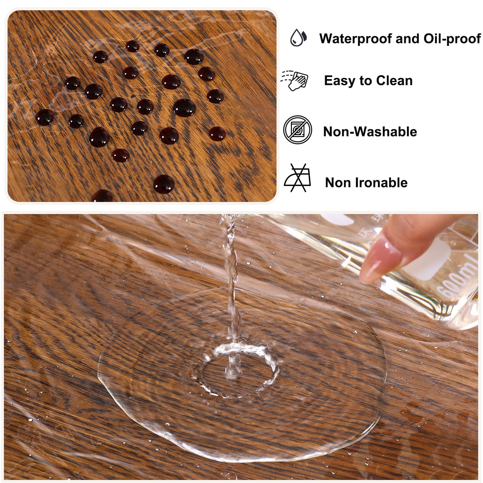 Qubjus Mantel de plástico transparente, impermeable, rectangular, de vinilo, con encaje bordado, para comedor, cocina, bufé, banquetes, fiestas (60 x 98 pulgadas, café)