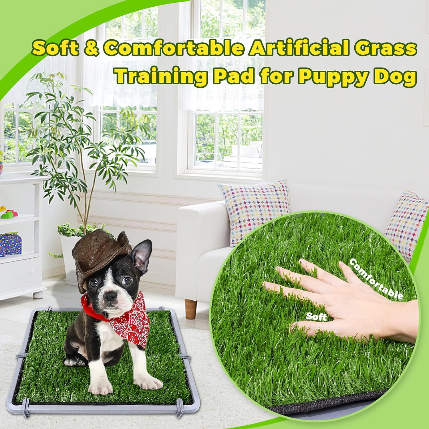 Elepower Dog Grass Pad with Tray - Dog Litter Box - Anti-Slip Artificial Grass for Dogs - Includes 3 Grass Pads - Potty Training for Puppy (16x20) : Pet Supplies