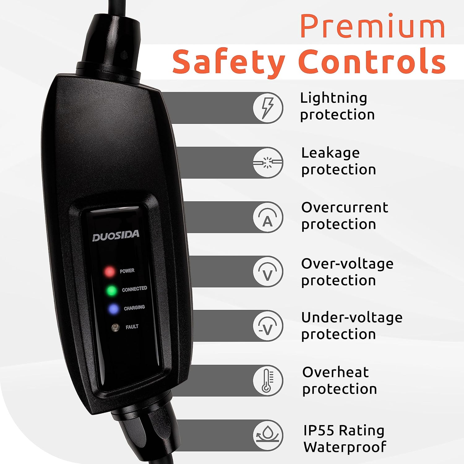 2025 Edition Duosida EV Charger Level 1 & 2 (16A 120–240V) | Portable J1772 Home Charger | NEMA 6-20 & 5-15 Adapter | 25FT Cable | Compatible with All EVs Including Tesla (with Adapter)
