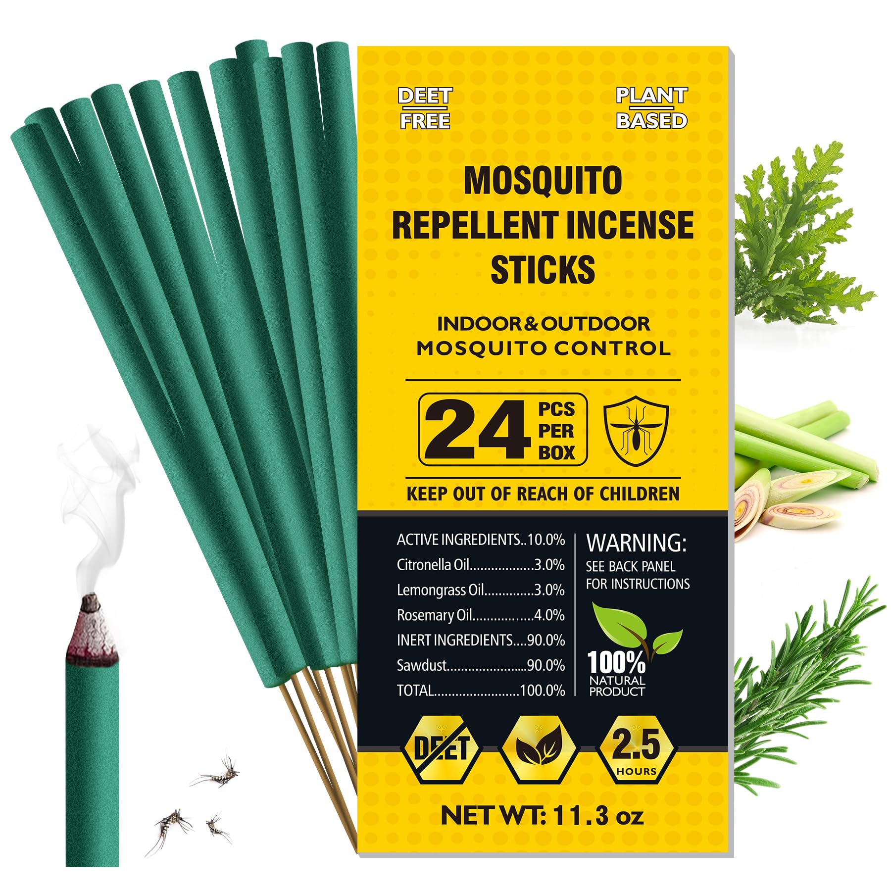 BugBai Mosquito Repellent Incense Sticks 24-Pack