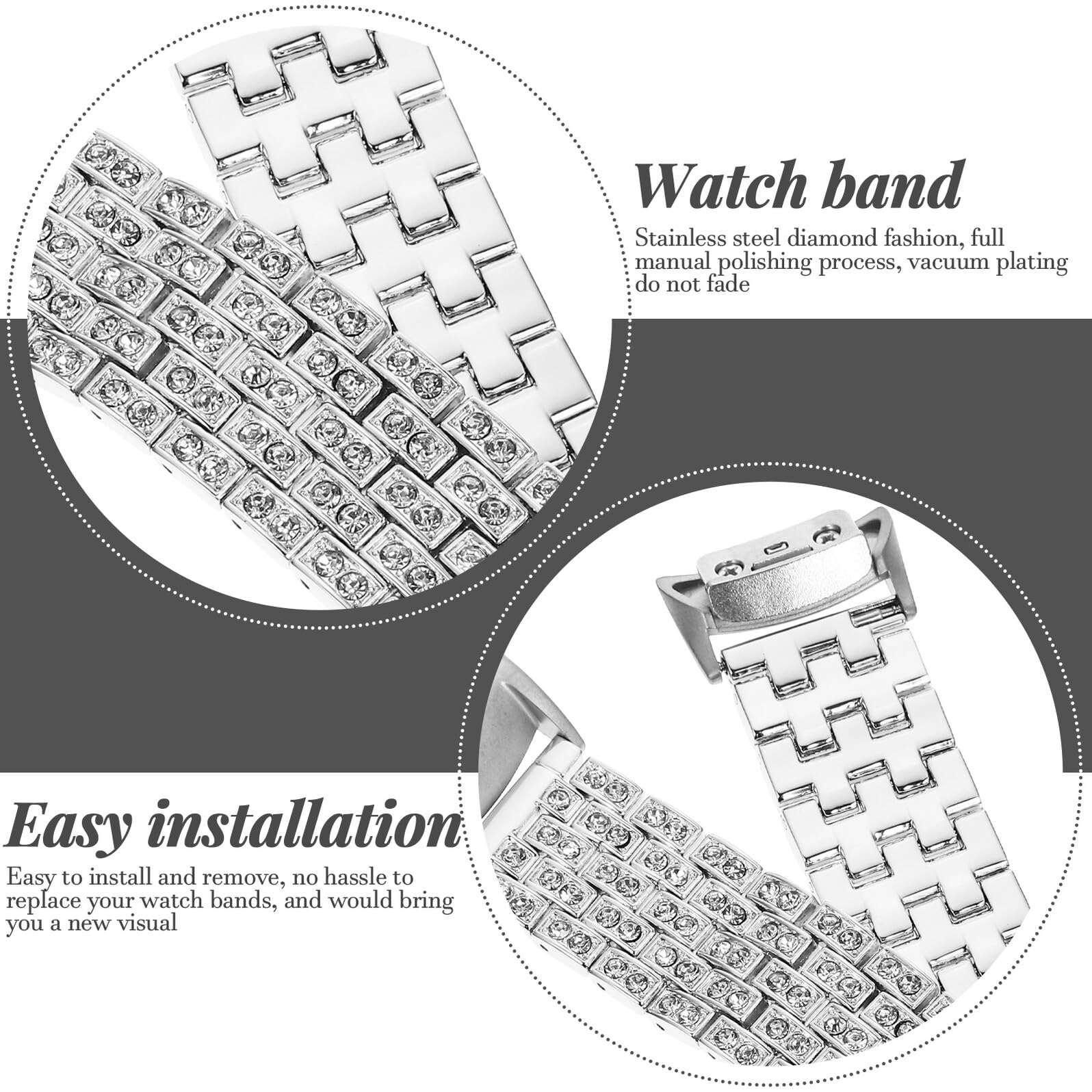 3 Piezas Correa Reloj Inteligente Acero Inoxidable Resistente Decorativa Compatible Plata