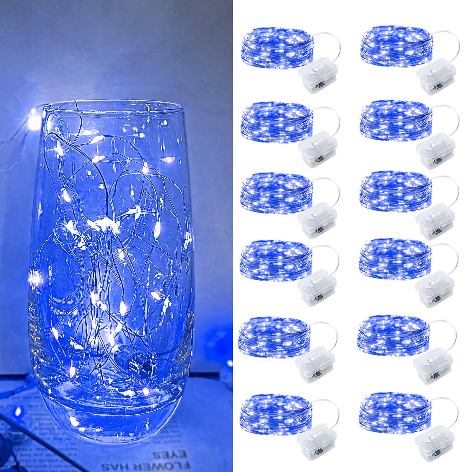 Blue LED Fairy Lights - 12pack, Battery Operated Mini String
