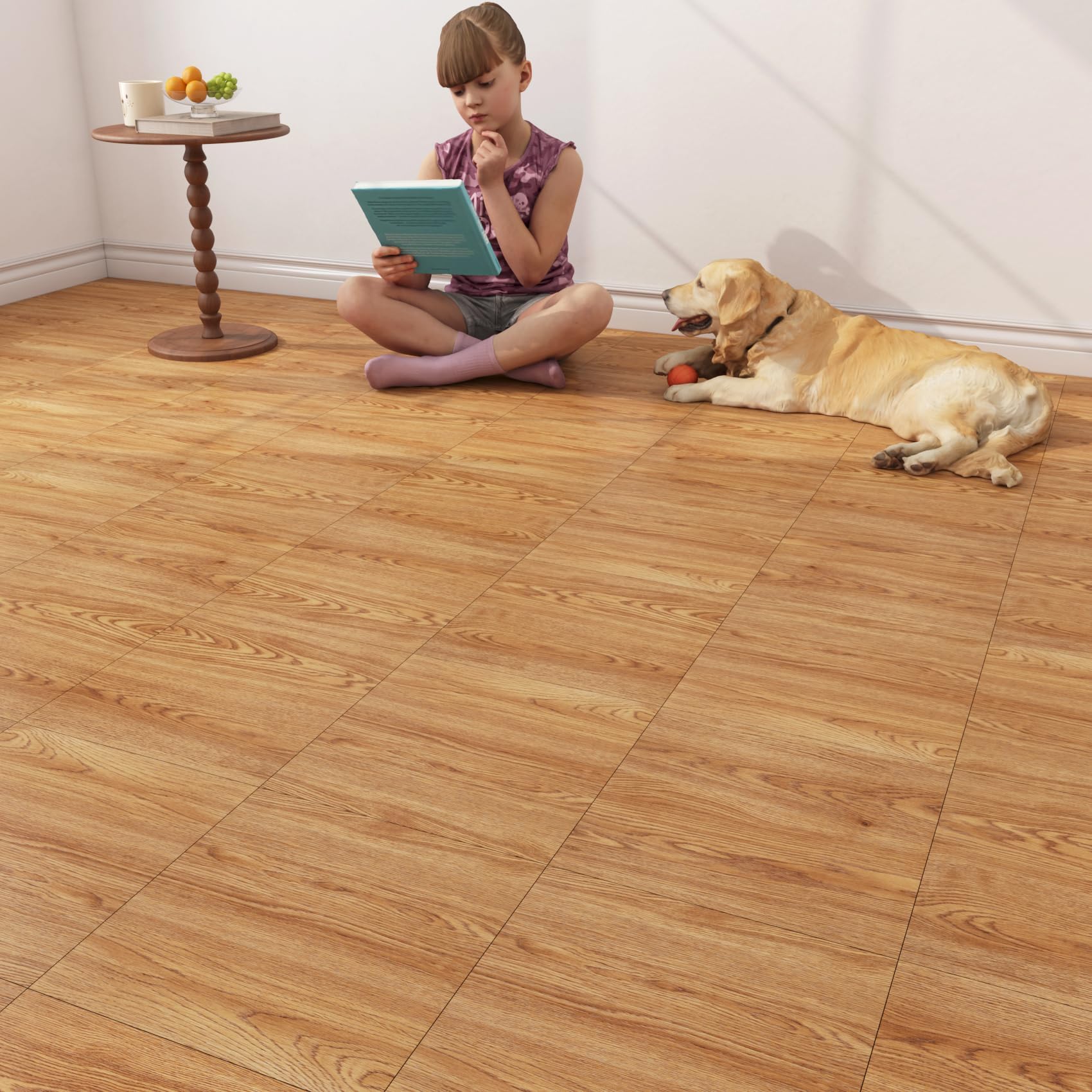Yenhome Revêtement de sol en vinyle imperméable 30,5 x 30,5 cm – Carreaux de sol autocollants temporaires pour locataire, bois marron, résistant aux rayures