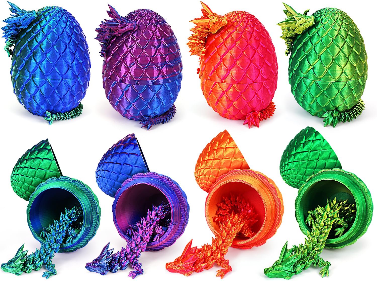 4PCS 3D Printed Dragon Eggs with Dragon Inside Easter Eggs Mini Dragon Egg Set Articulated Dragon Mystery Dragon Egg Fidget Toy Easter Basket Stuffers Surprise 3D Printed Animals Toy Set (4PCS-R) - Image 2