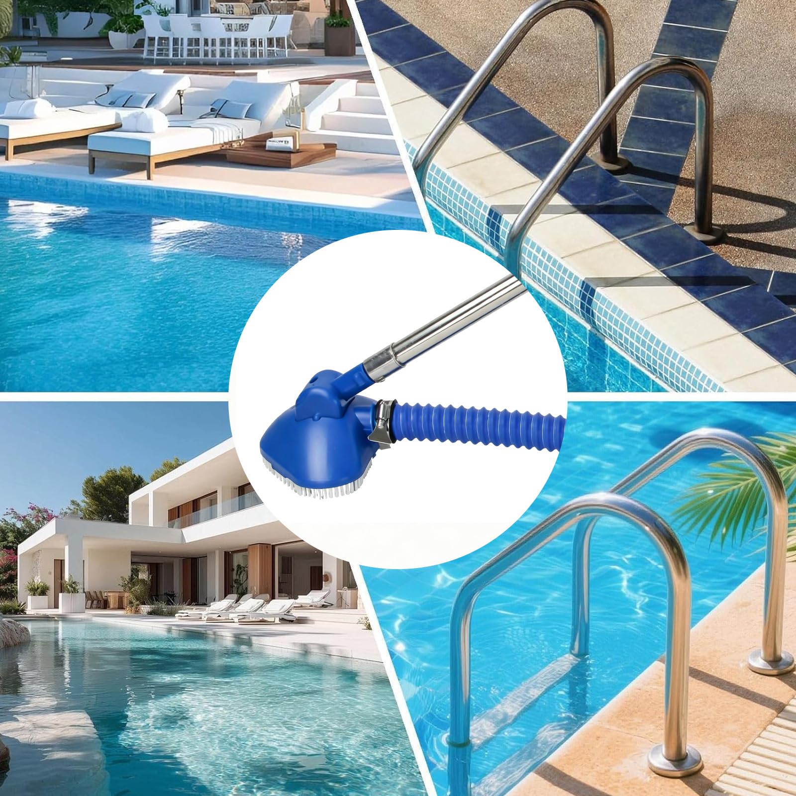 Poolreiniger,Bodensauger,Pool Staubsauger,Pool Zubehör,Poolsauger mit Teleskopstange,Bodensauger mit Starker Saugleistung,Poolsauger mit Schlauch,für Pools,Whirlpools,Spas