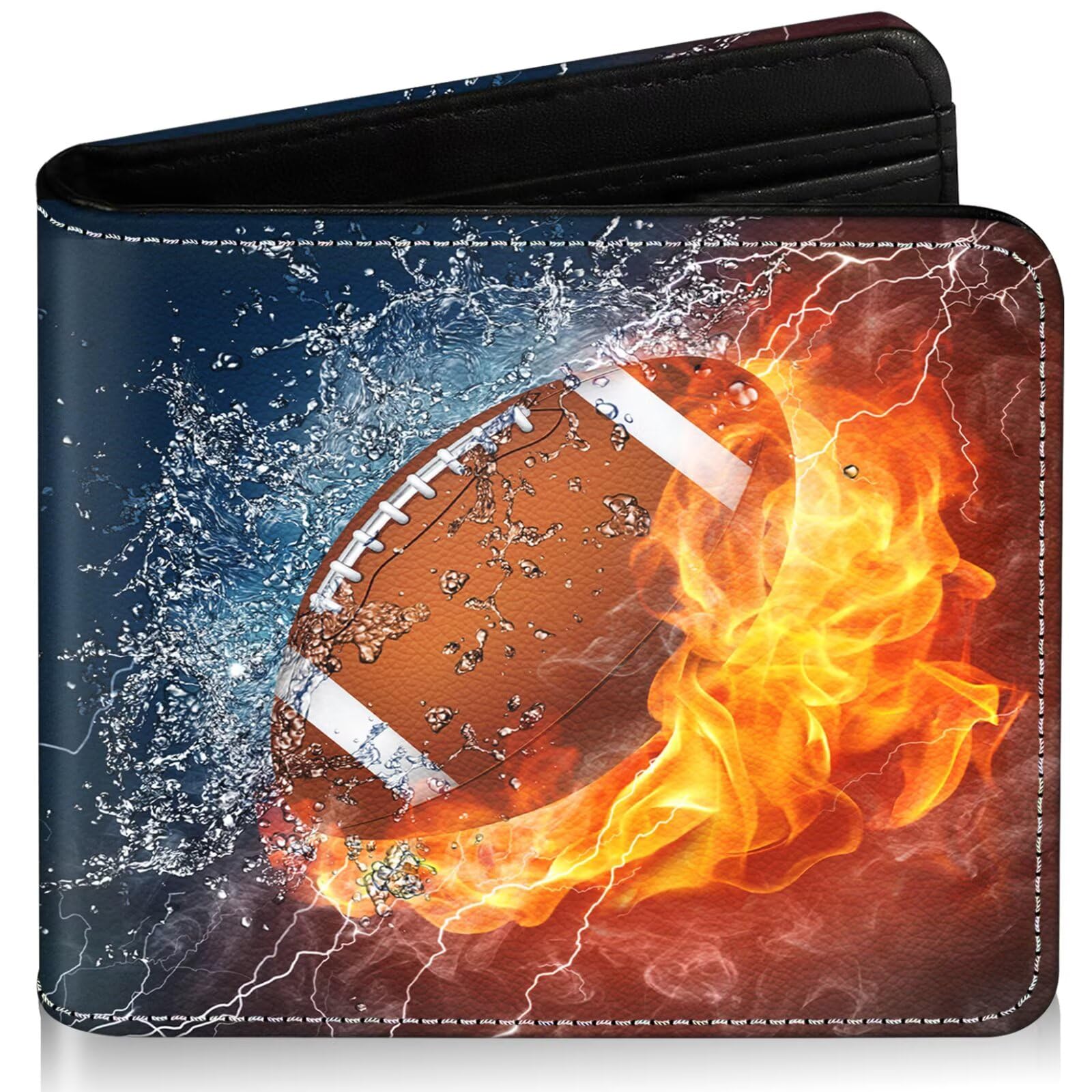 Boys Wallet for Kids, Cool Kids Wallet for Boys Ages 8-10 9-12 11-15, Funny Football Leather Bifold Rfid Blocking, Coin Pocket Id Window for Teen Men Youth Guys Birthday Christmas Gifts