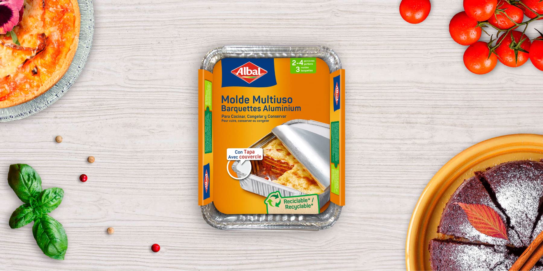 Albal aluminiowe 22 x 17 x 3,5 cm z pokrywką, naczynia jednorazowe, do pieczenia, zamrażania i przechowywania żywności, 2 – 4 porcje, 3 formy