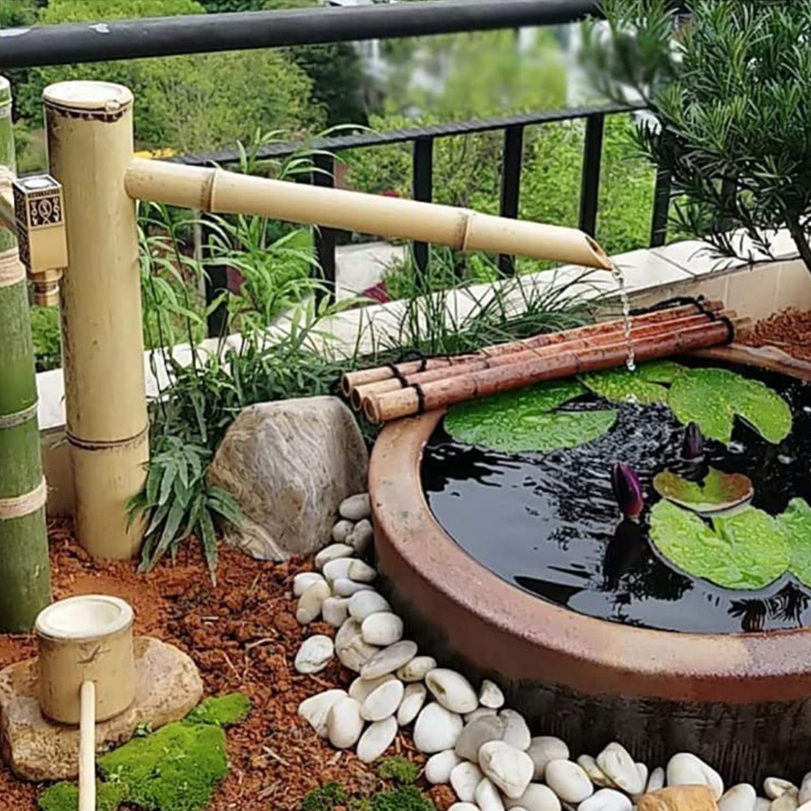 SXLIGHT Zen-Garten-Brunnen, Bambus, Wasserspiel, Pumpe, Wasserlandschaft,  Japanischer Garten, Flieendes Wasser, Dekoration Fr Den Innen- Und  Auenbereich, Wasserrad : Amazon.de: Garten