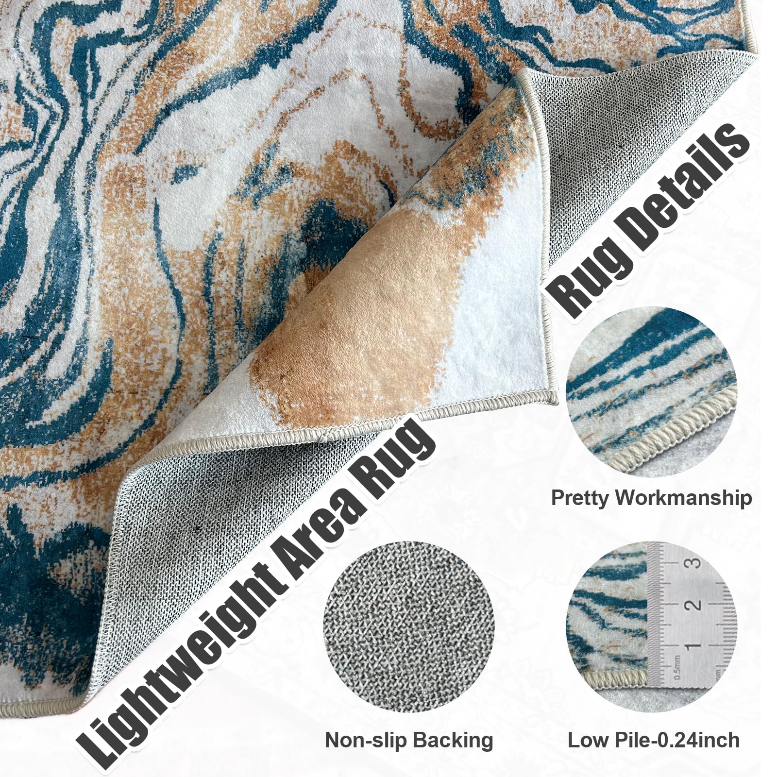 VK??LIVING Washable Rug Abstract Area Rug 5'x7', Modern Living Room Rug for Home, Soft Low Pile Machine Washable Rug with Anti-Slip Lightweight Area Rugs for Dinning Room Home Decor