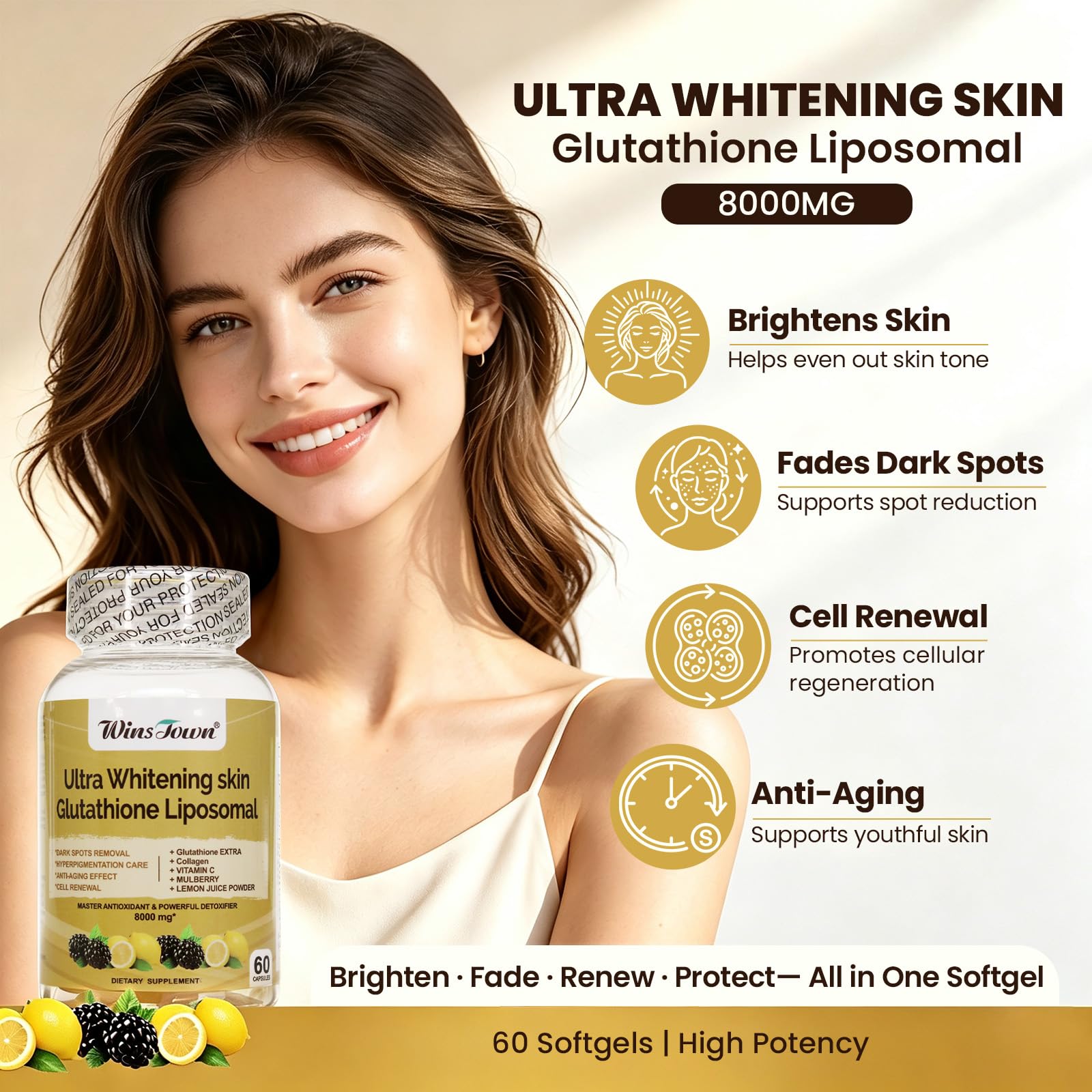 Whitening Skin 8000mg Glutathione Liposomal Softgels, 60 Ct — Amazon image 2