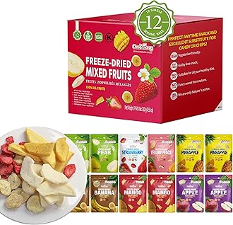 ONETANG Freeze-Dried Mixed Fruit, 12 Pack Single-Serve Pack, Non GMO, Kosher, No Add Sugar, Gluten free, Vegan, Holiday Gifts, Healthy Snack 0.35 Oz
