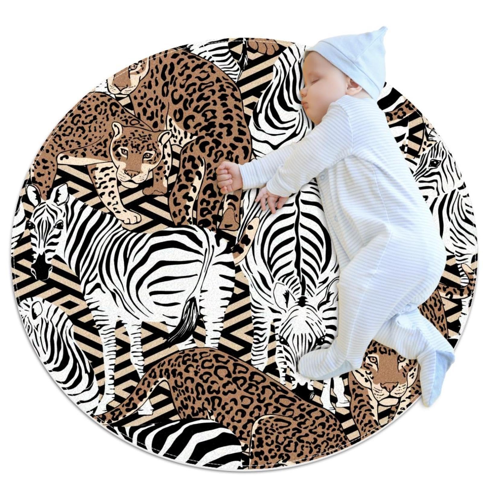 Petit tapis de salle de bain antidérapant rond 1m motif zèbre et léopard pour chambre