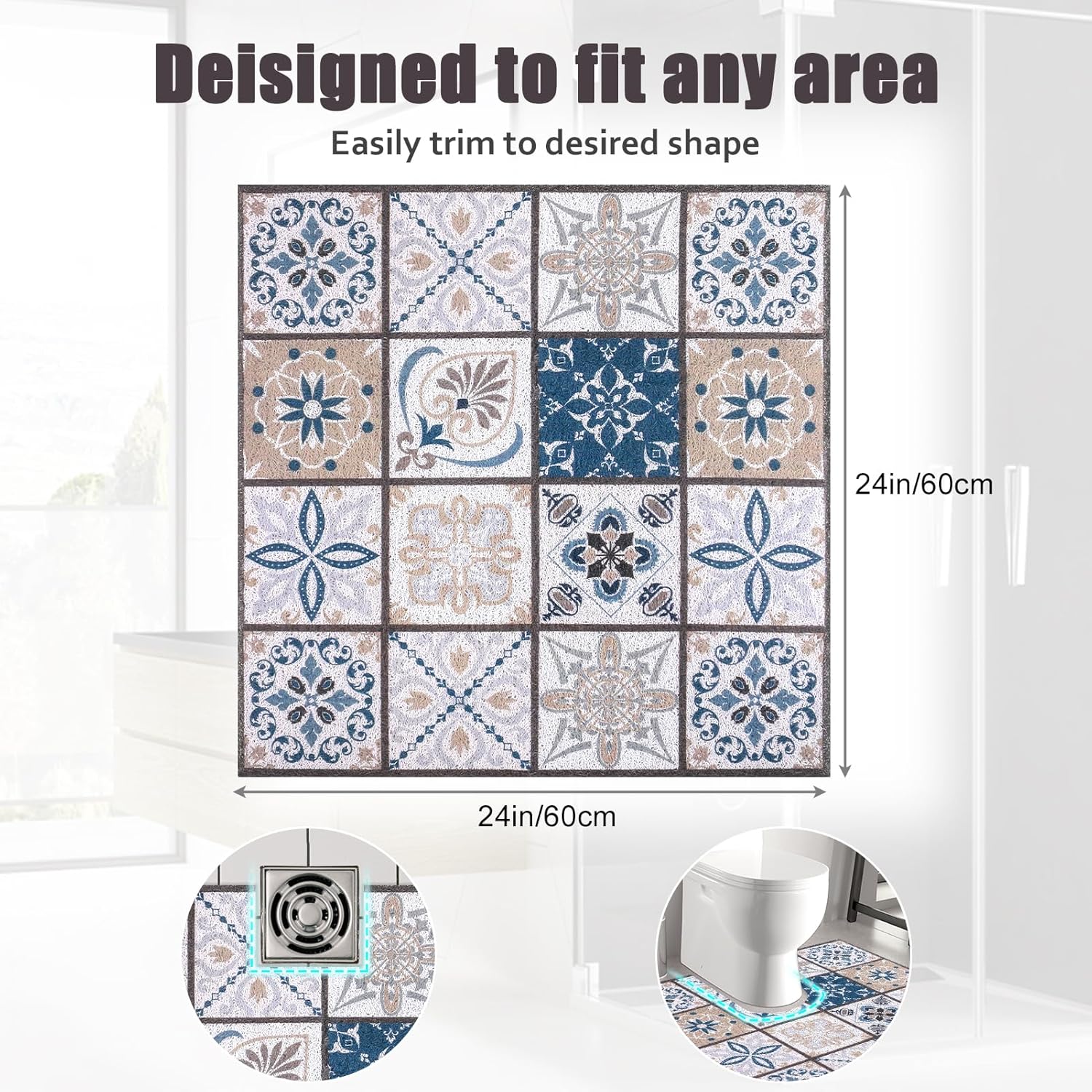 Square Shower Mat 24x24 Inch Non Slip Bath Mat for Inside Shower Loofah Shower Mat for Elderly Soft Textured Foot Massage Pad Bathroom Floor Mat for Wet Area, Without Suction Cups, Quick Drying - Image 6