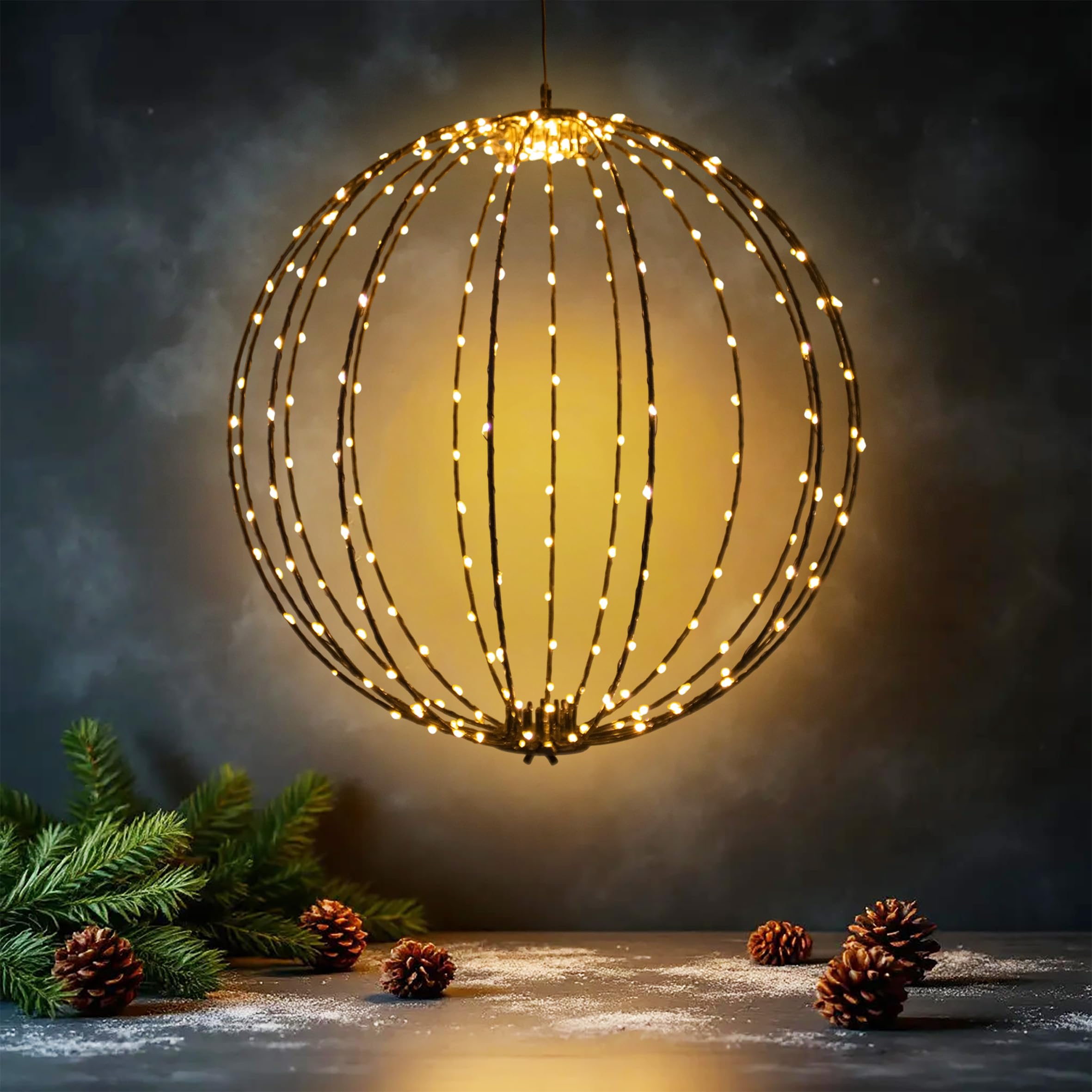 Leuchtkugel zum Hängen 40cm für Außen | 240 LED, Extra Warm Weiß, Mit Timer und Stecker, Kabelgebunden, Weihnachten Advent Deko