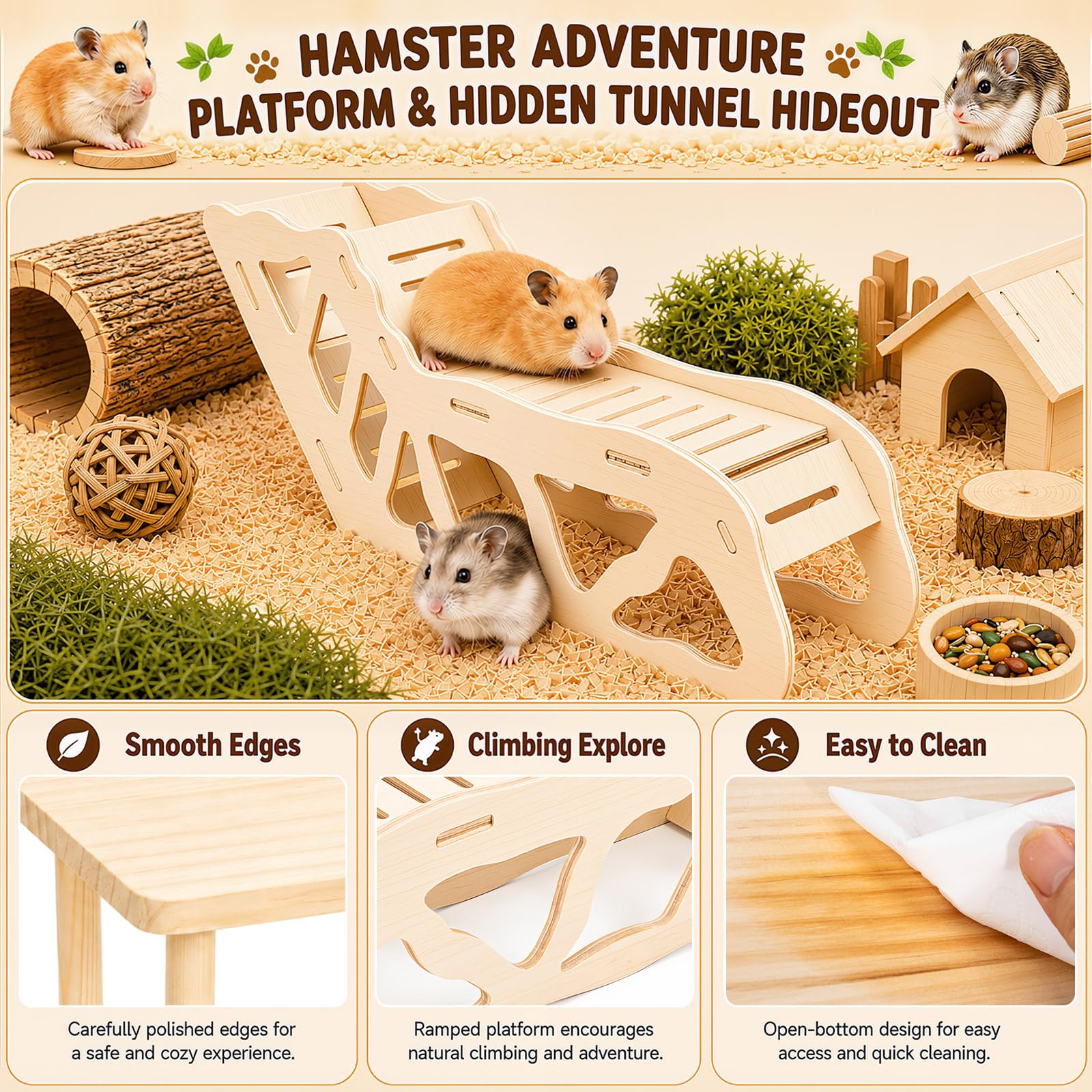 Marsui 17-teiliges Hamsterkäfig-Zubehör, inklusive Hamsterplattform, Versteck, Tunnel, leises Rad, Kletterleiter, Zaun, Wasserflaschen-Set mit Sandspiel, Kauspielzeug für kleine Tiere