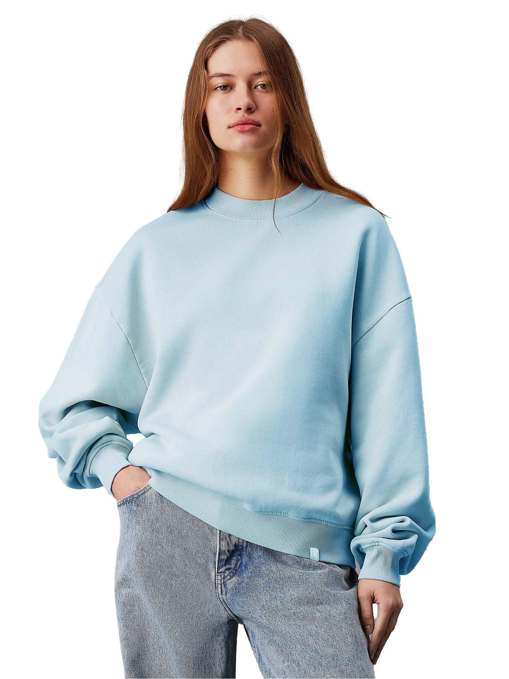 kotty Women's Fleece Sweatshirt Solid Pattern with Classic Round Neck(Blue,L)-picture-11