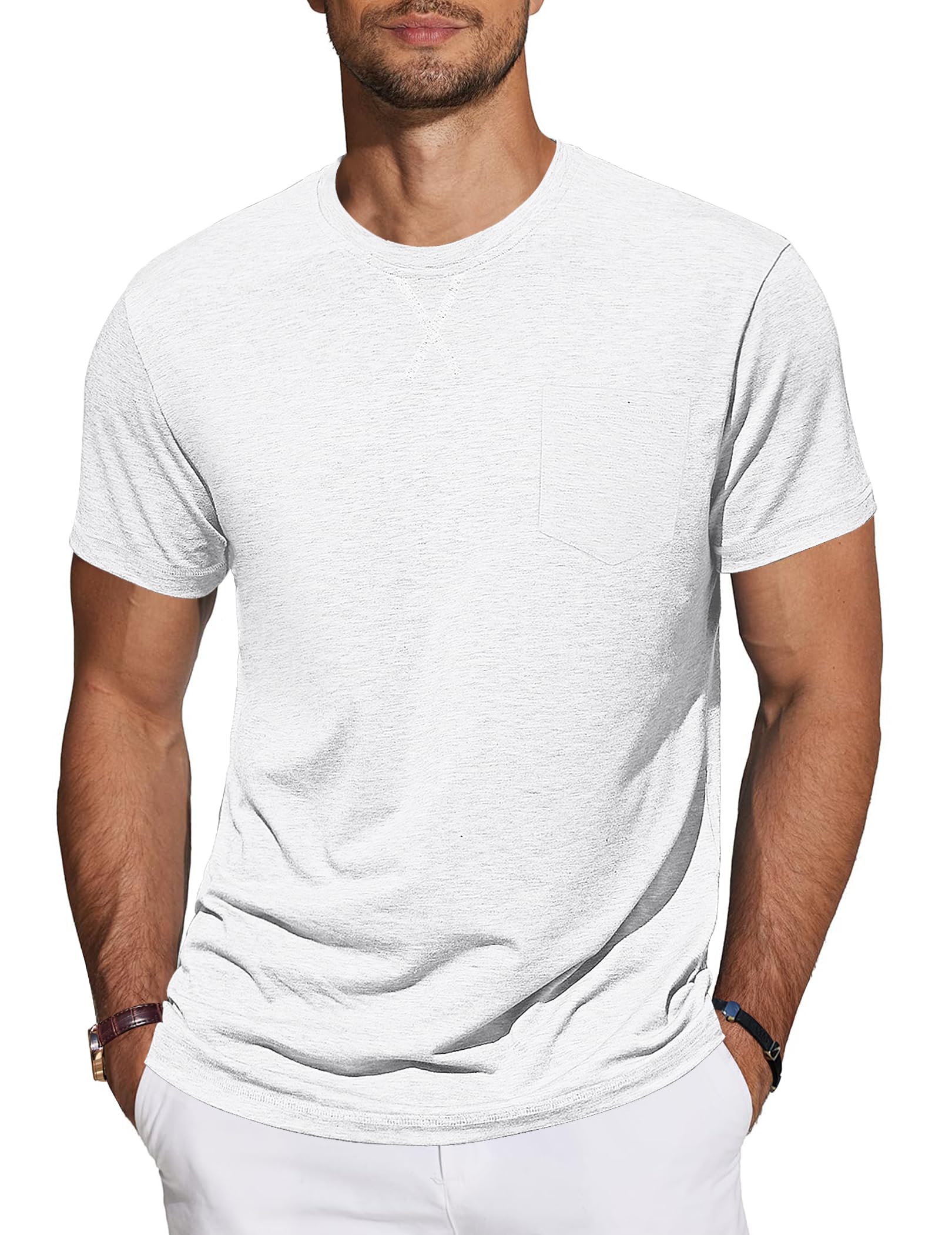 TARAINYA T-Shirt Herren Baumwolle Kurzarm Rundhals Einfarbig Shirts Männer Sommer Weiß XXL