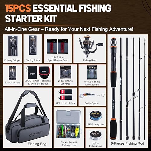 Miniatura 2 de Goture Spinning Fishing Rod & Reel Combo with Carrier Bag,6.6-9FT,Spin Reels, Lures Kit, Pliers, Braided Line, Fish Gripper, Carbon Fiber Freshwater