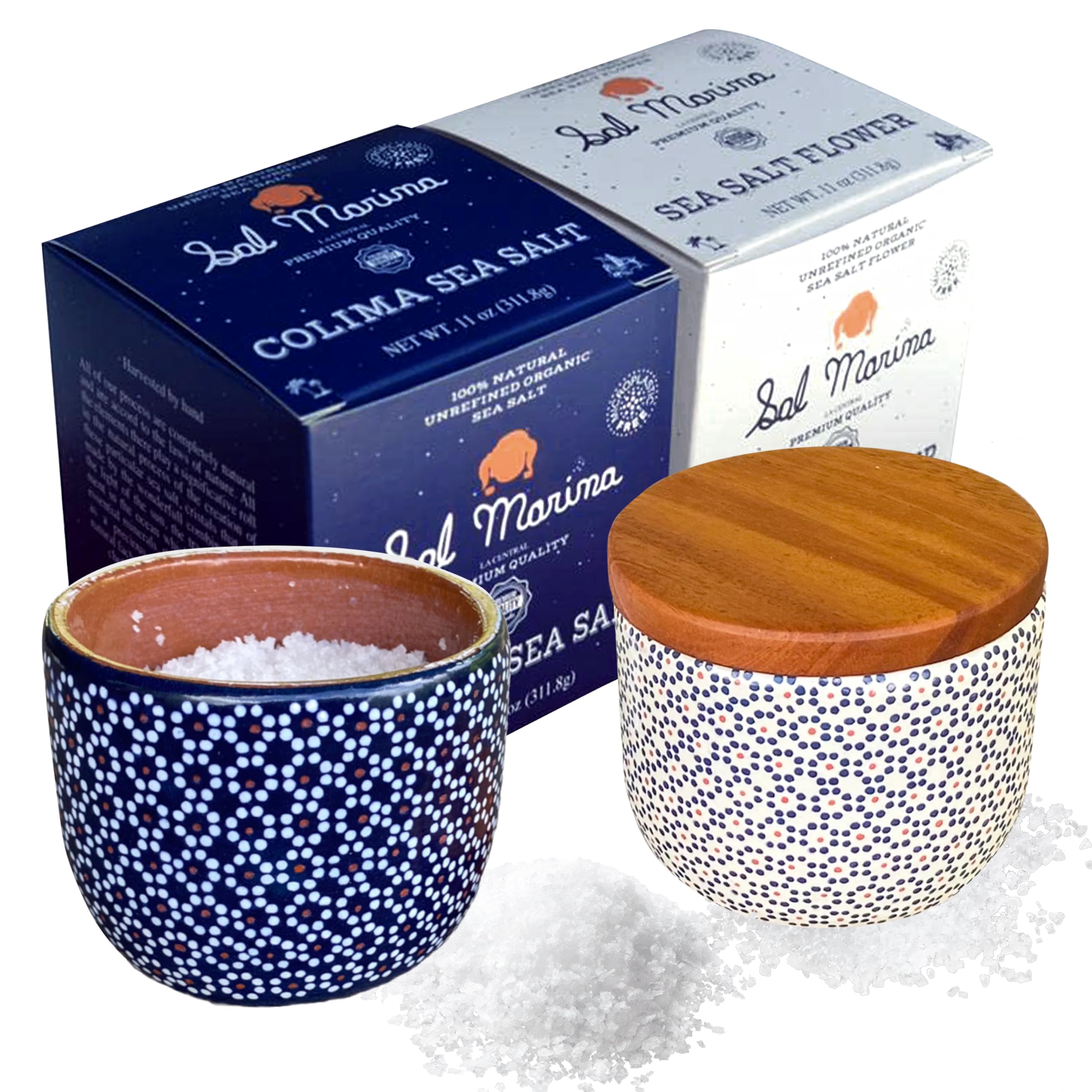 SAL MARINA | Sea Salt | Sea Salt Flower | 2 Containers One for Each Salt| Lagoon of Coyutlán Colima Mexico | Friendly to the human body | Different essential minerals for the human body | Package of 2