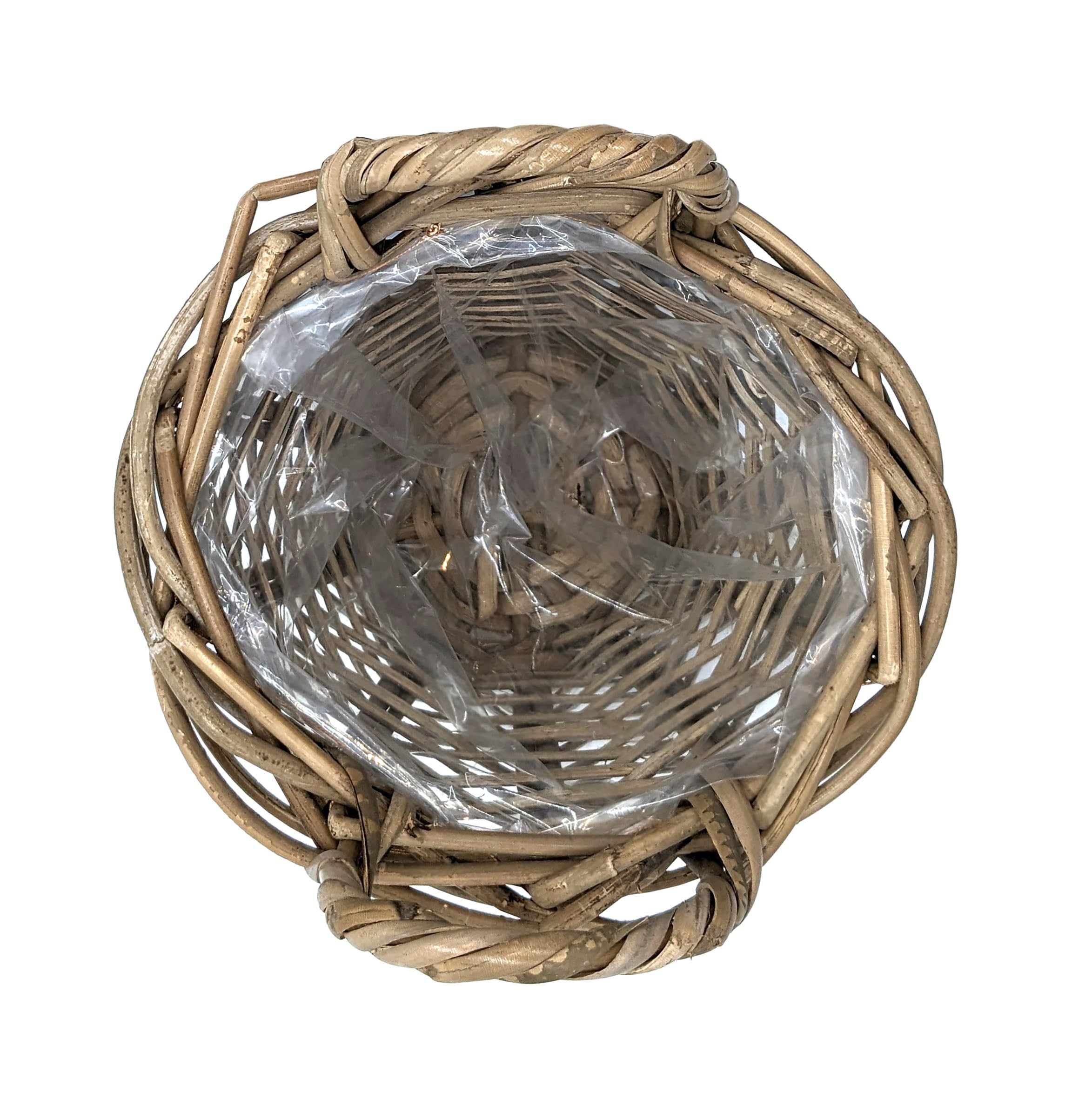 Panier à plantes en rotin naturel avec anses – 42 cm – Panier à fleurs en osier tressé avec film – Décoration de jardin – Panier de jardin en osier tressé