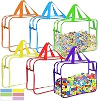 6-Pack Large Clear Toy Storage Bags with Labels - Waterproof Zipper Organizers for Lego, Puzzles, Kids Books (6 Colors)