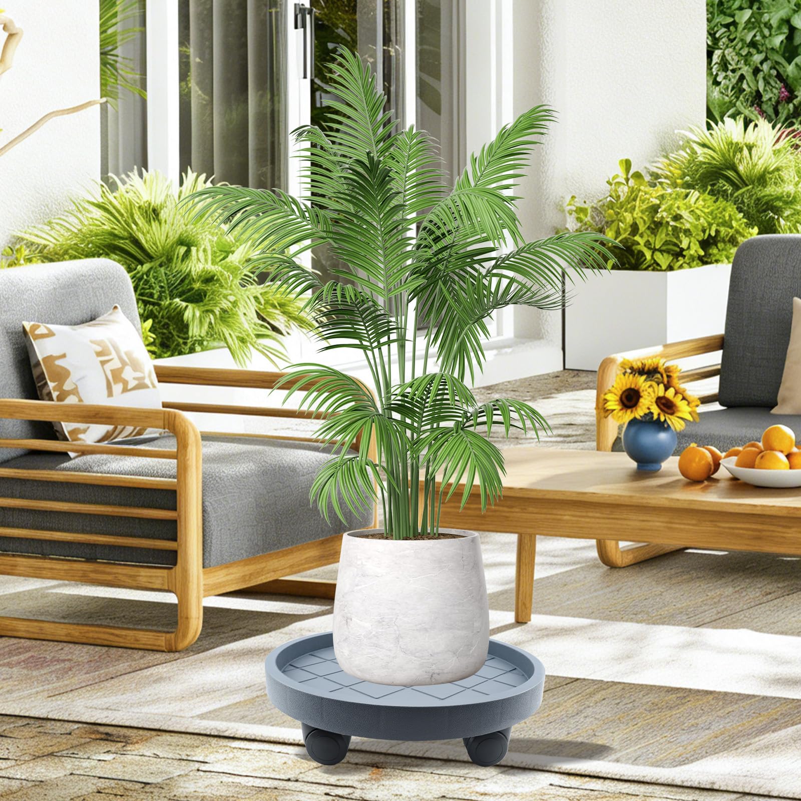 K KASONIC Plateau Roulant 40cm avec 4 Roues, Capacité 100kg, Pack de 2 Plateaux pour Déplacer Pots de Fleurs d'Intérieur et d'Extérieur, Inclut 5m de Liants Végétaux Déchirables