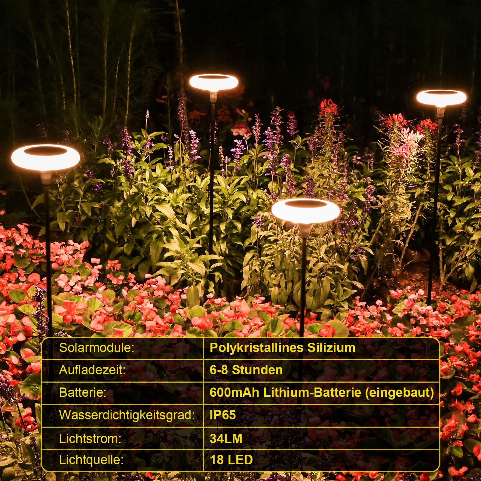 4 Stück Solarlampen für Außen Garten Solar Gartenleuchten Warmweiß Solarleuchten für Außen Super Hell Solar Solarlampen mit 36 Lumen IP65 Wasserdicht für Gartendeko Terrasse Rasen Outdoor