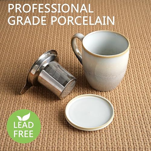Miniatura 9 de Bosmarlin Taza de té de cerámica con infusor y tapa, 16 onzas, 3 colores para elegir, apta para lavavajillas y microondas, esmalte reactivo, taza de