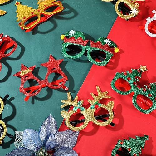 Miniatura 6 de Poen 80 piezas de marco de gafas de Navidad a granel con purpurina para decoración de gafas de sol de Navidad, disfraz de Navidad, gafas creativas,
