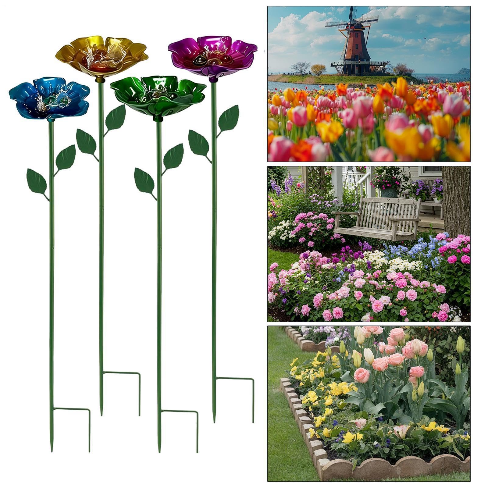 Set of 4 Bee Watering Station - Metal Flower Water Feeder for Bees and Pollinators, Outdoor Garden Hydration Solution for Backyard, Farm, Patio, Lawn, Pathway, Driveway, Balcony, Rust-Resistant Design