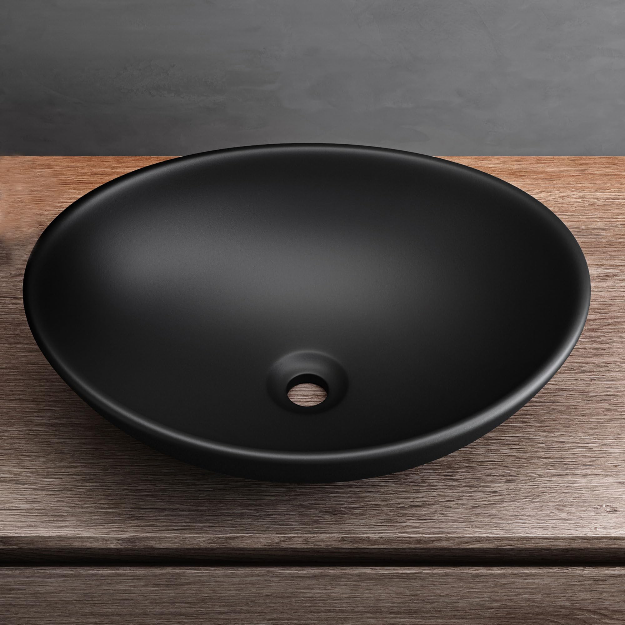 Mai & Mai Lavabo sobre Encimera Lavabo Baño | Ovalado | Negro Mate | Cerámica | 42x34x14,5cm | sin Orificio para Grifo sin Rebosadero | Brüssel205