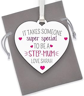 Special Step Mum Wooden Heart Gifts - Personalised Gifts for Step Mum Stepmum Step Mom Step Nanny - Birthday Christmas Mothers Day Step Mum Gifts - Like A Mum To Me Gifts - With Grey Bag