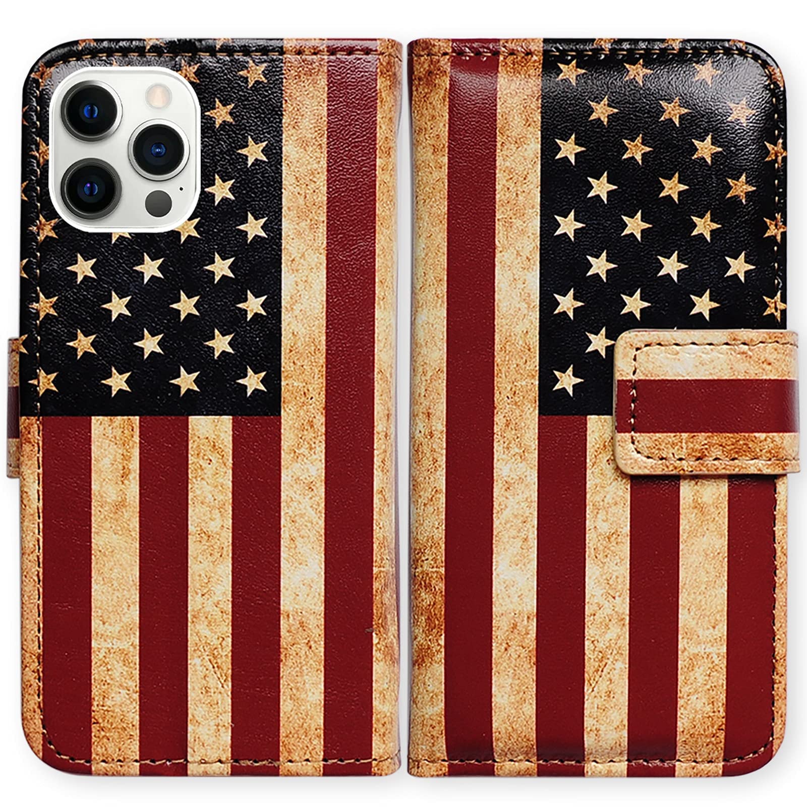 Bcov iPhone 13 Pro Max Case, Retro American Flag Leather Flip Phone Case Wallet Cover with Card Slot Holder Kickstand for iPhone 13 Pro Max
