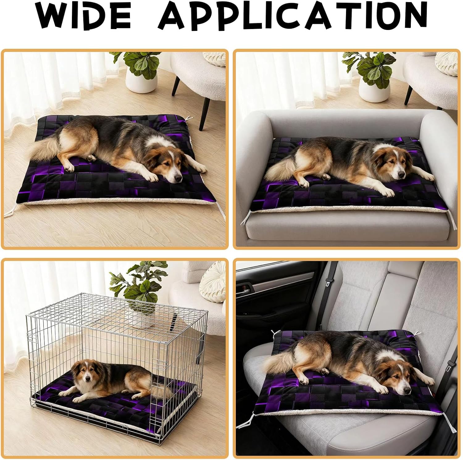 Nttopship Dog Cat Bed Mat Ultra Soft Fluffy Pet Bed Washable Fashion Dog Crate Beds Comfy Comfy Pet Sleeping Pad Suitable for Pet Raised Bed(30"x26",Black Purple)
