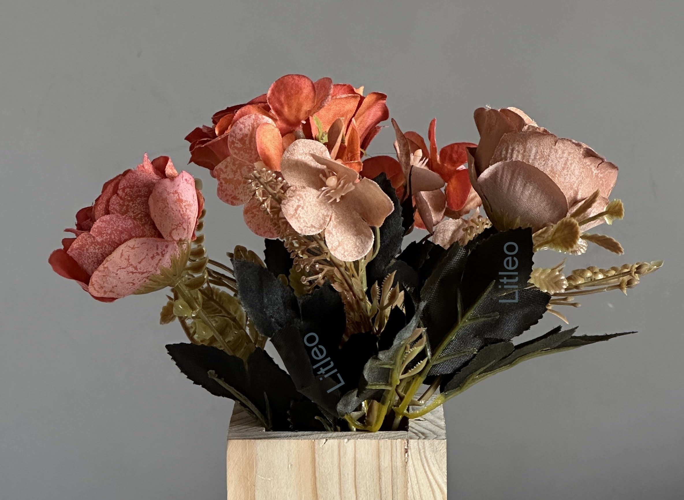 Litleo 1 Pcs Artificial Rose and Hydrangea Bouquet with Fern Accents, Cream White Flowers, Mixed Floral Arrangement (Without vase) (Dry OrangeBrown)-image-10