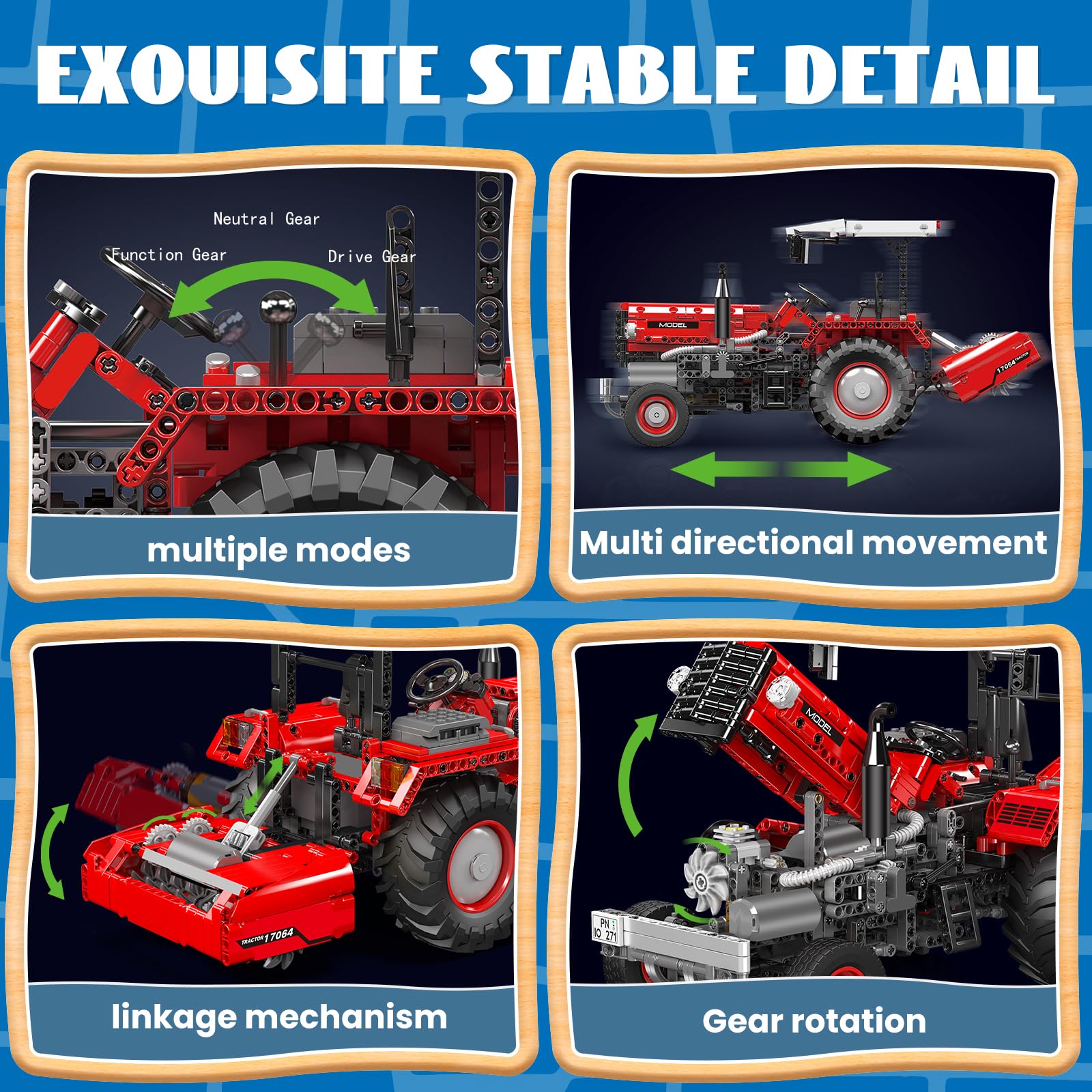 Mould King 17064 Technik 3 in 1 Ferngesteuerter Traktor Harvester Klemmbausteine Mähdrescher Trecker Bausteine Spielzeug mit Motor Für Jungen und Erwachsene(1857 Teile)
