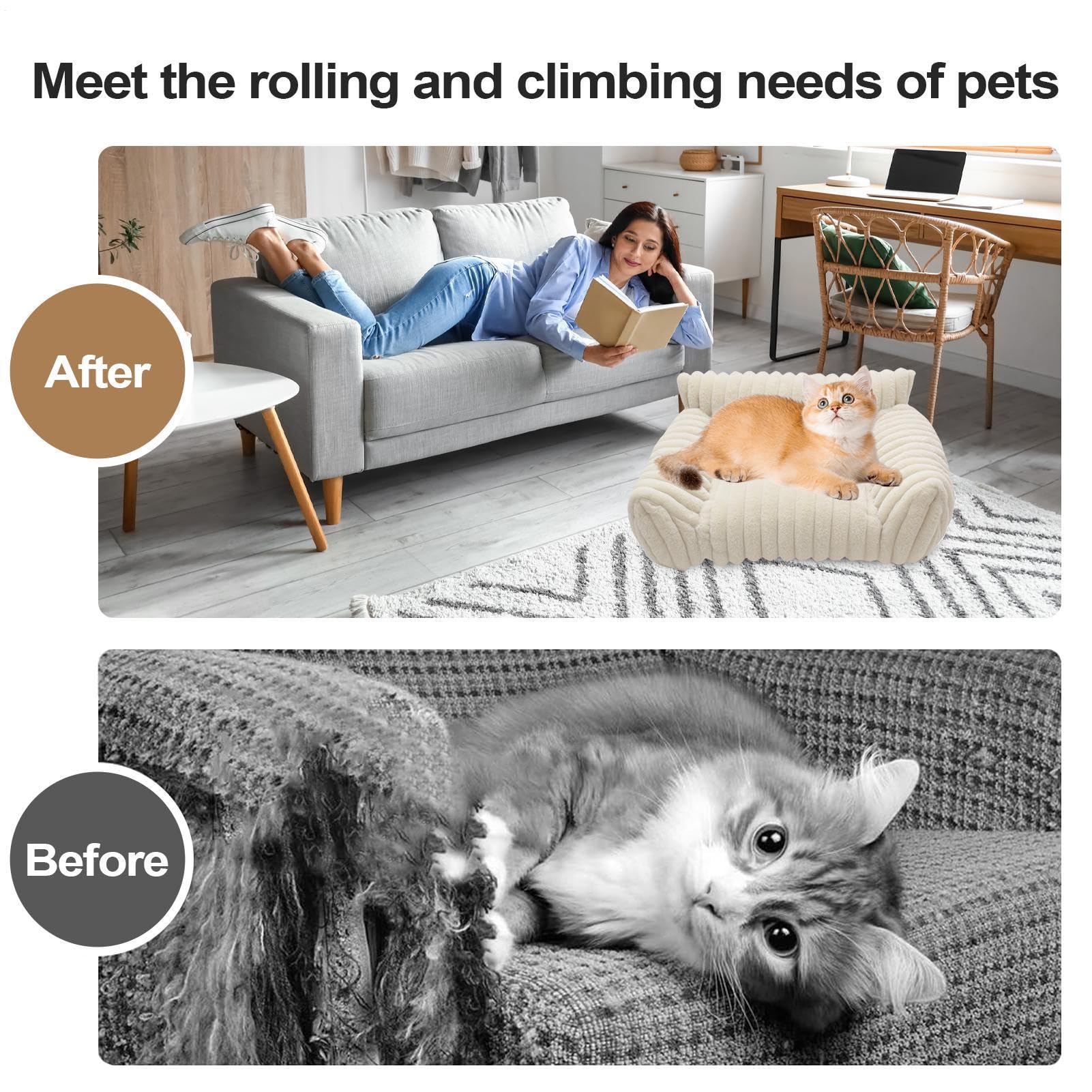 Katzen-Sofabett – rutschfeste -Couch | kaufestes Katzen- und Hundesofabett für Terrasse, Schlafzimmer, Outdoor, Reisen, Wohnzimmer, Auto, Wohnung