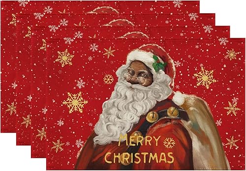 Siilues Juego de 4 manteles individuales de Navidad, Papá Noel, copos de nieve, decoración de invierno de temporada para decoración de interiores y