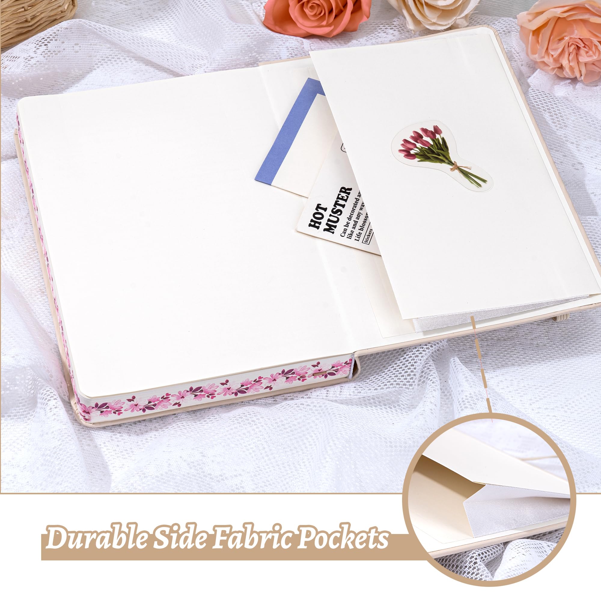Liniertes Tagebuch, Notizbuch für Frauen, 320 Seiten, dickes Blumenmuster, A5, ästhetisches Hardcover, Tagebuch, Notizbücher zum Schreiben mit Geschenkbox, 14 x 21 cm, Gelb