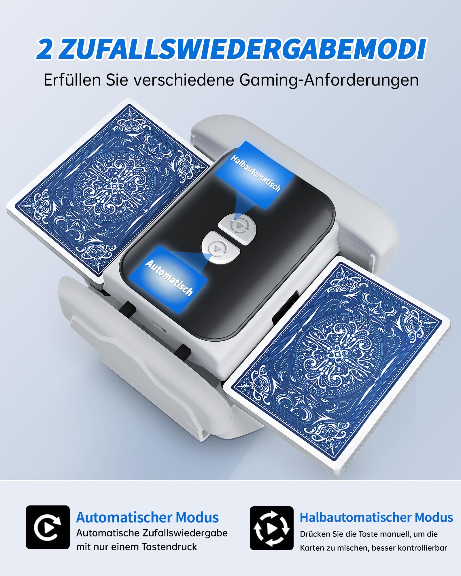 Cicha elektryczna mikser kart, 3000 mAh, 2 tryby, taca na karty do gry, mikser kart na 2 talie, urządzenie do mieszania kart do UNO, Poker, Texas Hold Em, Blackjack