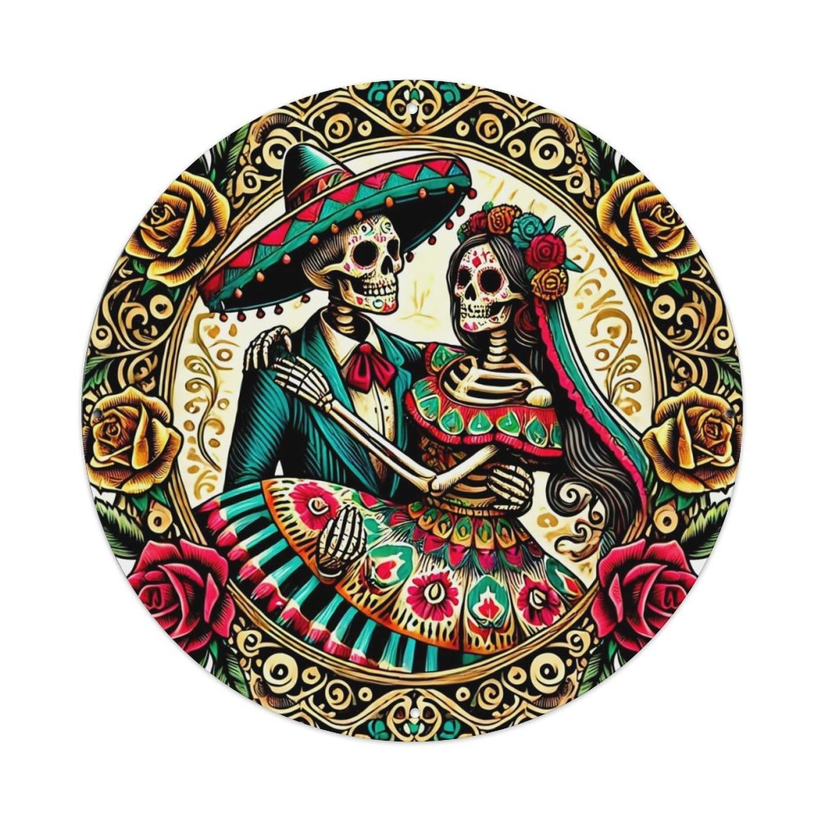 Day Of The Dead Couple(1) Round Metal Tin Sign Vintage Wall Decor, Bar Garage Cafe Kitchen Home Wall Art Poster 8x8inches