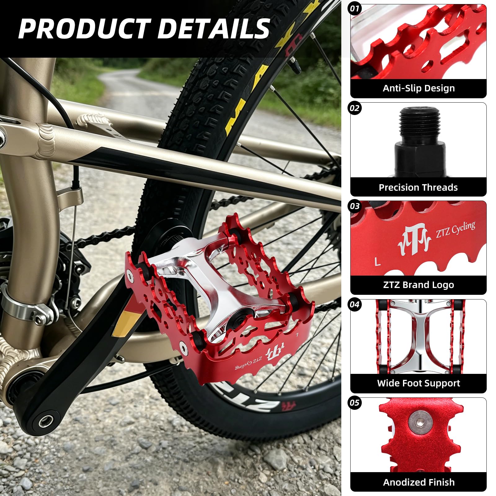 Pedali MTB Pedali per Mountain Bike 9/16 Cuscinetto sigillato, Bicicletta in Alluminio Antiscivolo Resistente, Pedali Piattaforma per Bici Leggeri per BMX MTB