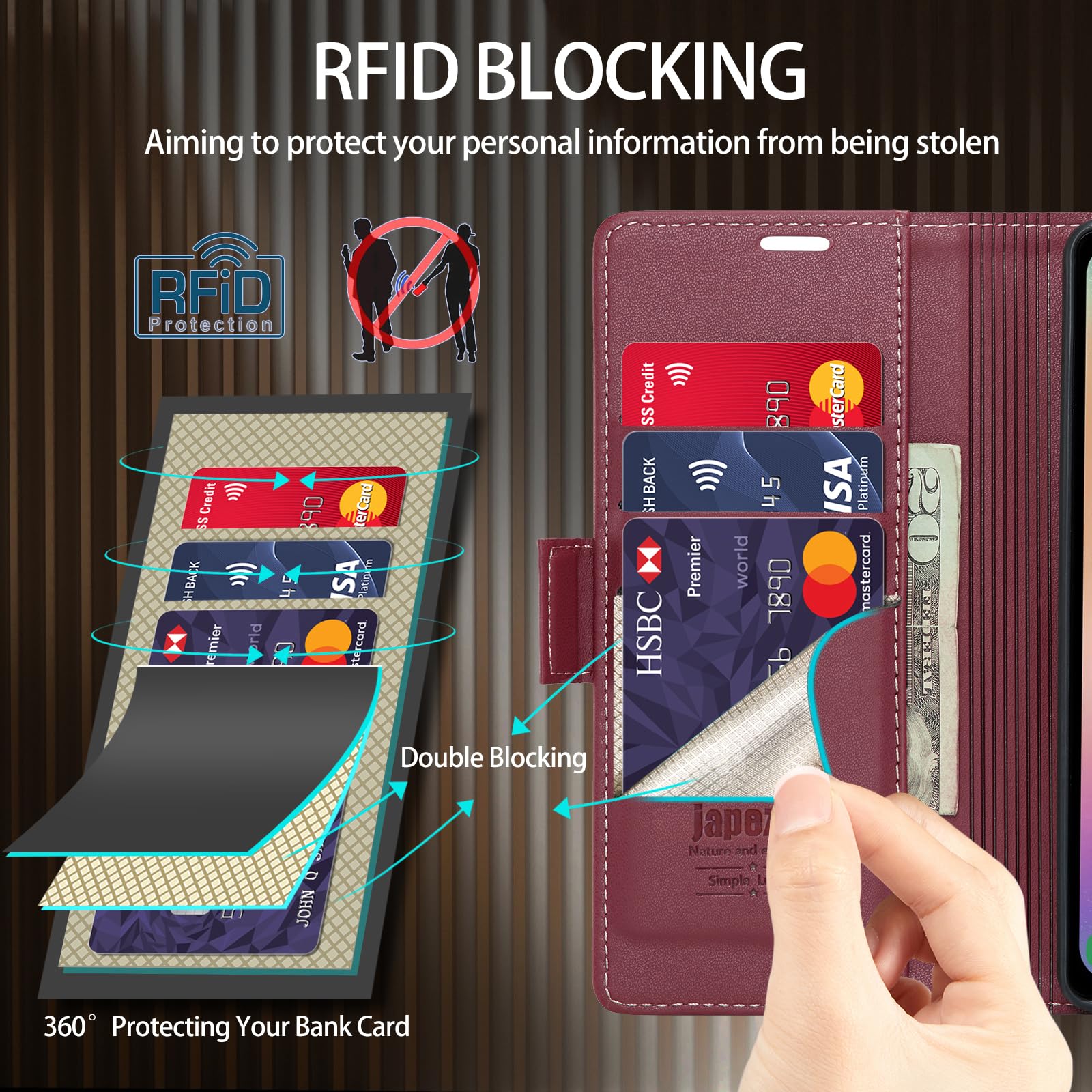 Samsung Galaxy A42 5G Case Wallet with [RFID Blocking] Card Holder,Kickstand Magnetic,Leather Flip Case for Samsung Galaxy A42 5G 6.6 inch (Fashion Red)