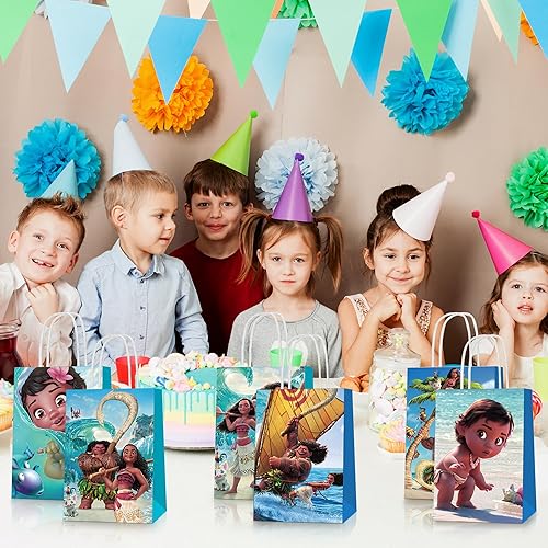 Miniatura 2 de Saenkoe 24 bolsas de regalo de Moana para fiesta, suministros de fiesta de Moana, bolsas de regalo con asas para decoración de fiestas de cumpleaños