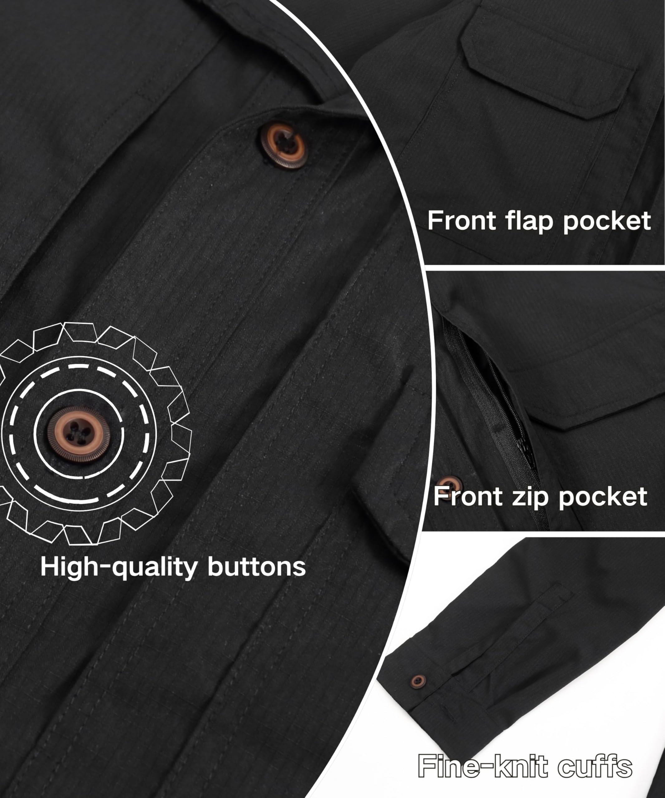 Herren Outdoor Langarm Hemd Funktionshemd mit Taschen Safari Sportshirt Atmungsaktiv Schnelltrocknend Shirts Casual Button Down Hemden Trekking Outdoorhemd
