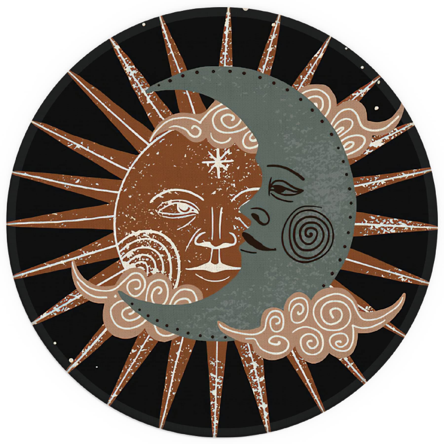 Boho Mystical Crescent Moon and Sun Small Mouse Pad 7.9x7.9 Inches,Washable Round Cloth Mousepad for Office Laptop Computer,Non-Slip Rubber Base Mouse