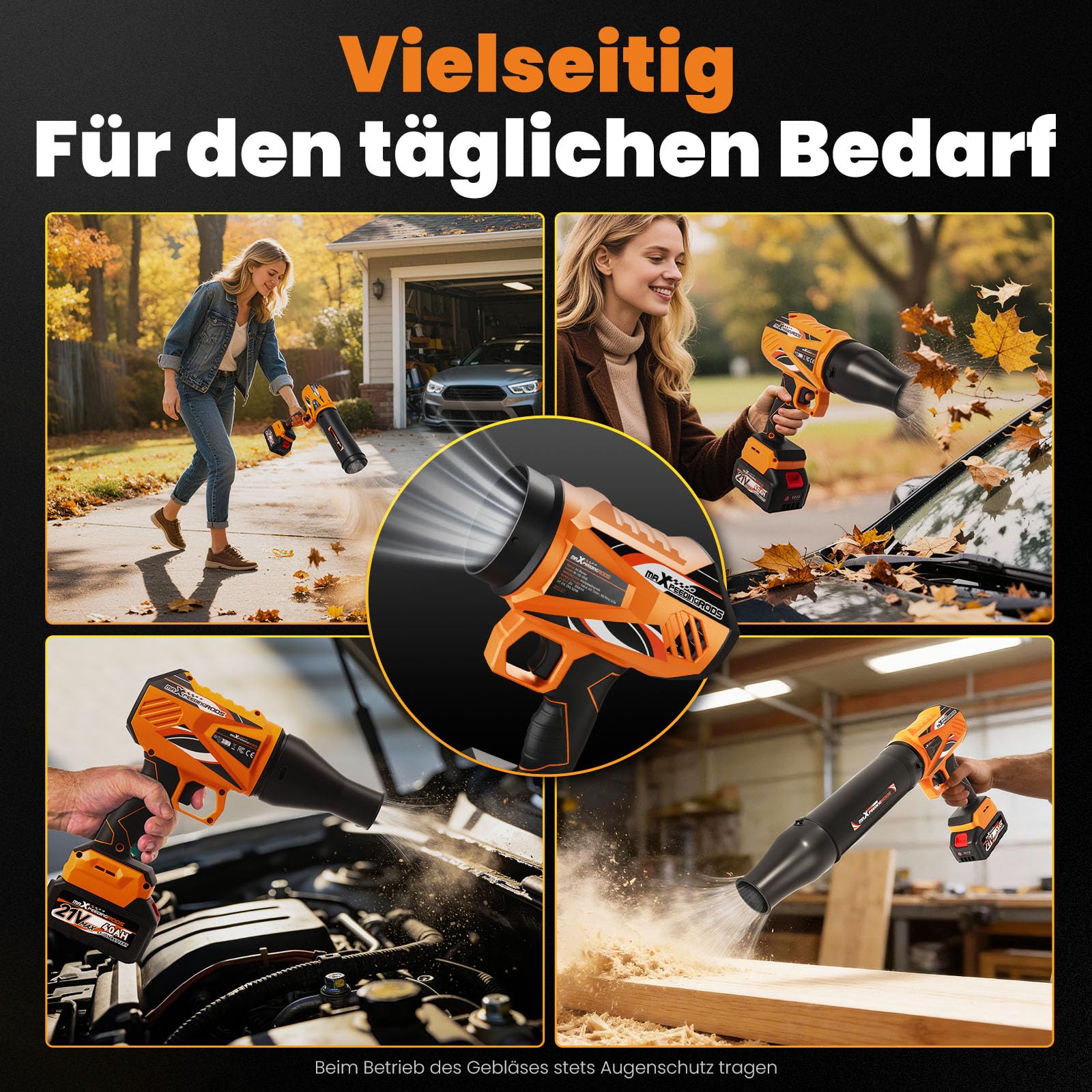 maXpeedingrods Soplador de hojas inalámbrico, motor sin escobillas 1,35 kg | con 2 baterías de 4,0 Ah, 193 km/h y 934 m³/h, 3 boquillas, transmisión continua, soplador de hojas inalámbrico portátil