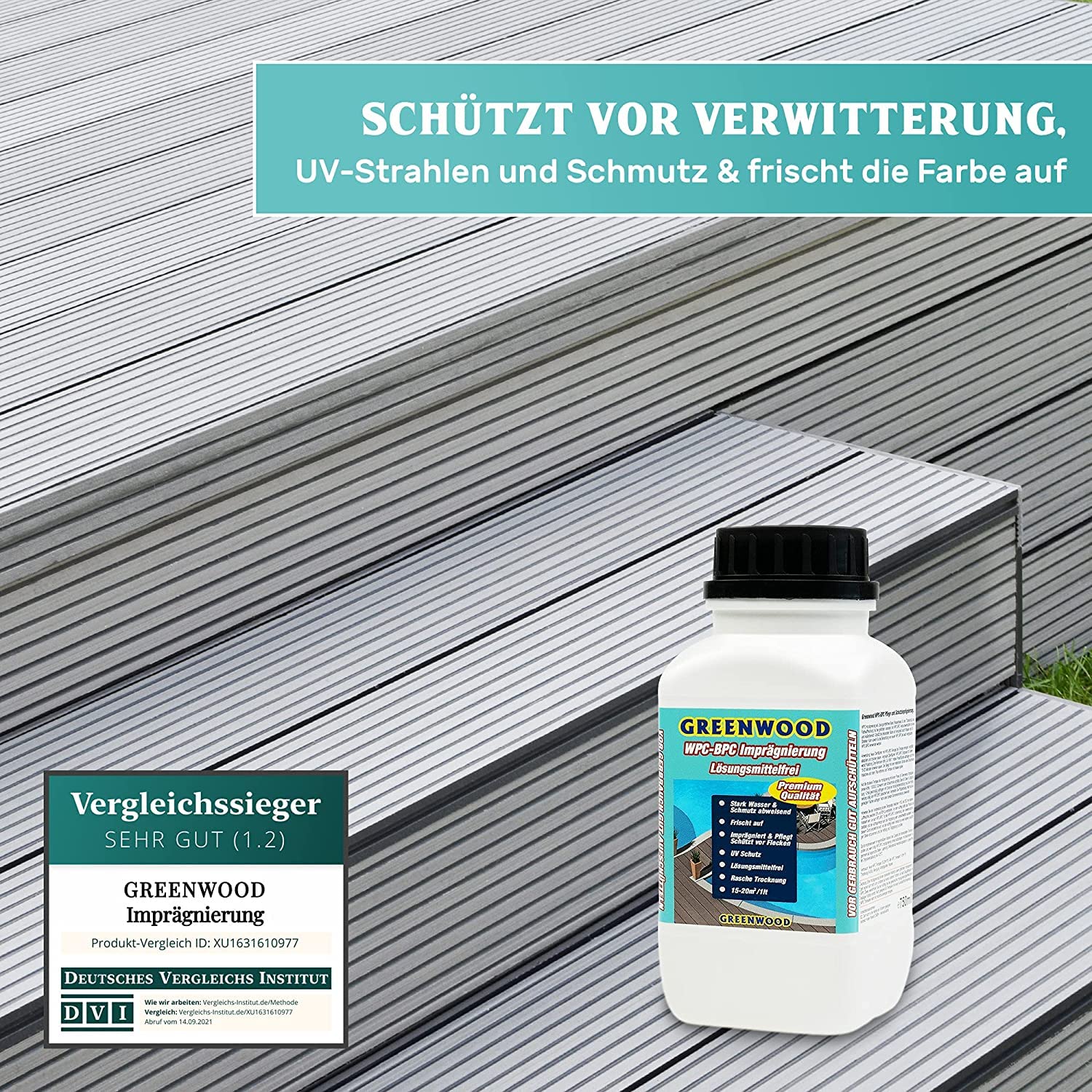 Greenwood WPC & BPC Imprägnierung Anthrazit -Grau - Imprägniermittel mit Farbe - Terrassen Pflegemittel mit UV-Schutz - ECO Lösungsmittelfrei - 2,5 Liter